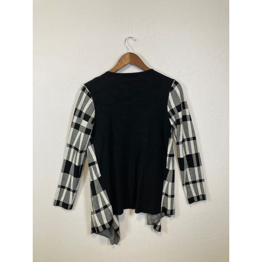 Slonl Plaid Waterfall Cardigan Black White Grey Open‎ Front Long Sleeve Women - Picture 2 of 8